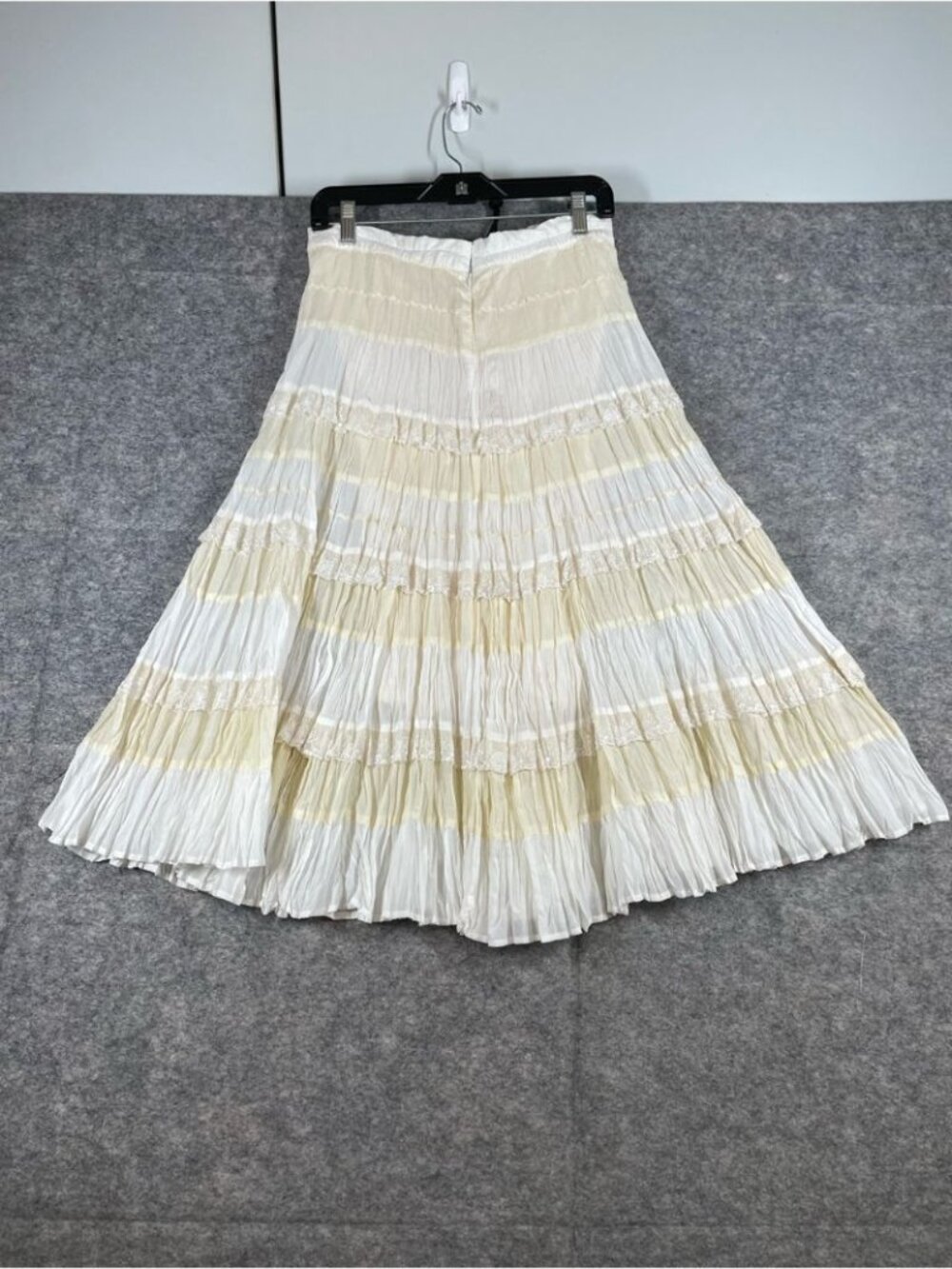 Boho Tiered Crinkle Maxi Skirt Cream White Prairie Cottagecore Festival Chic - Picture 12 of 16